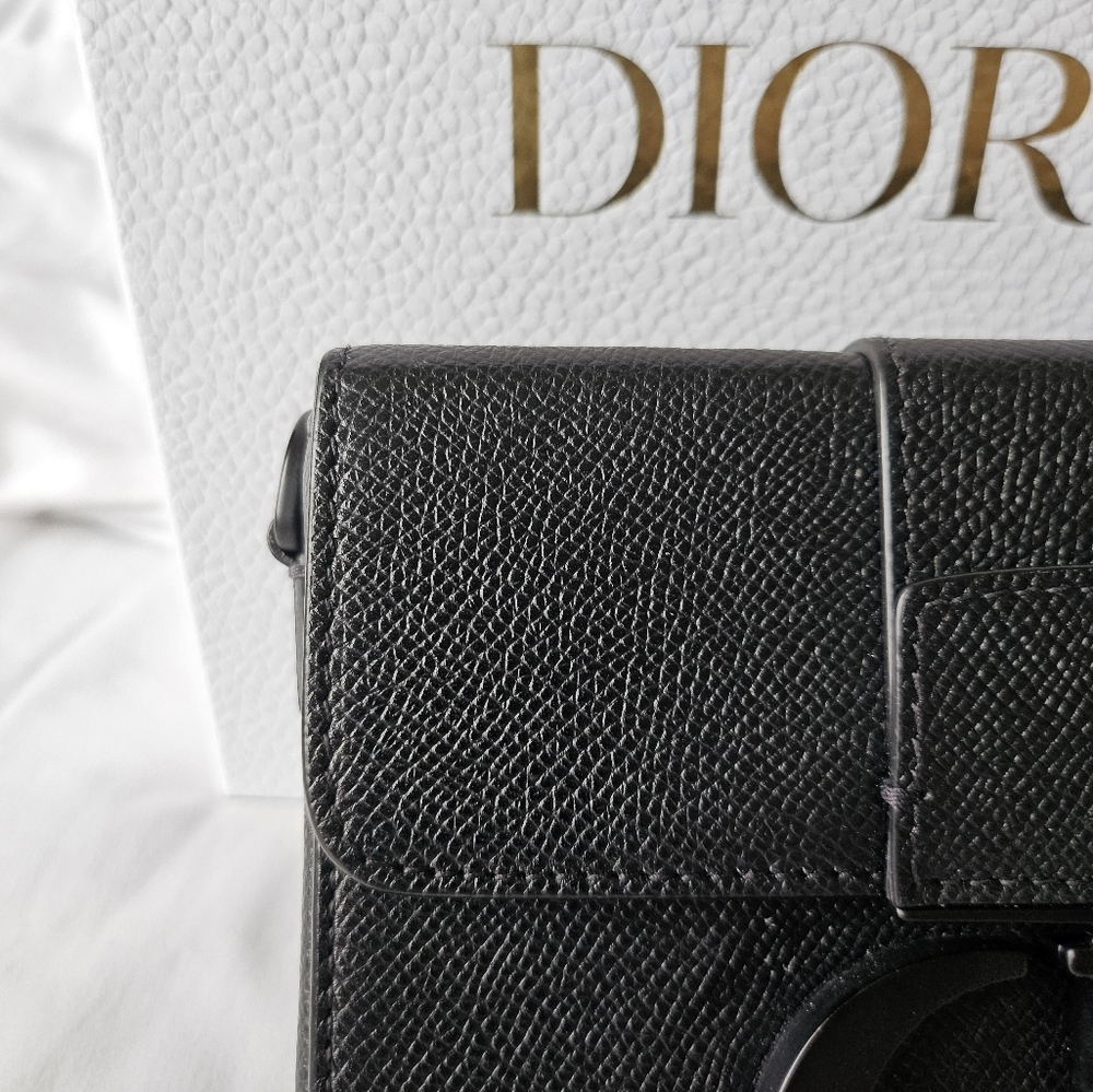 AUTH CHRISTIAN DIOR Montaigne Box Black Grained Calf Leather Bag - Picture 9 of 14